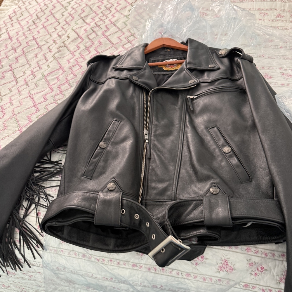 Harley-Davidson Black Leather Jacket with Fringe - Picture 5 of 9